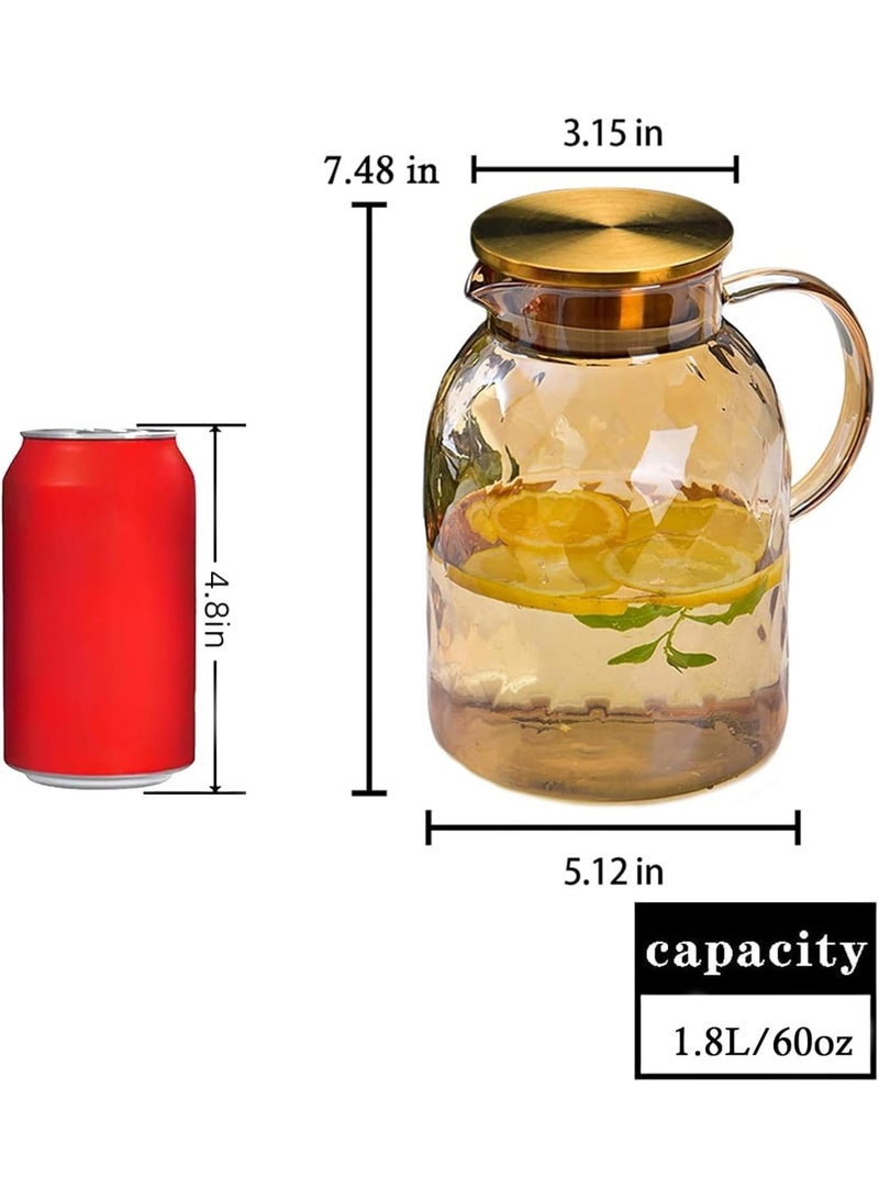 Amber Glass Pitcher with Lid Water Pitcher Beverage Pitchers Glass Carafe for Juice Milk Hot Cold Beverage Coffee Lemonade Ice Tea Pitcher 60 oz - Image 3